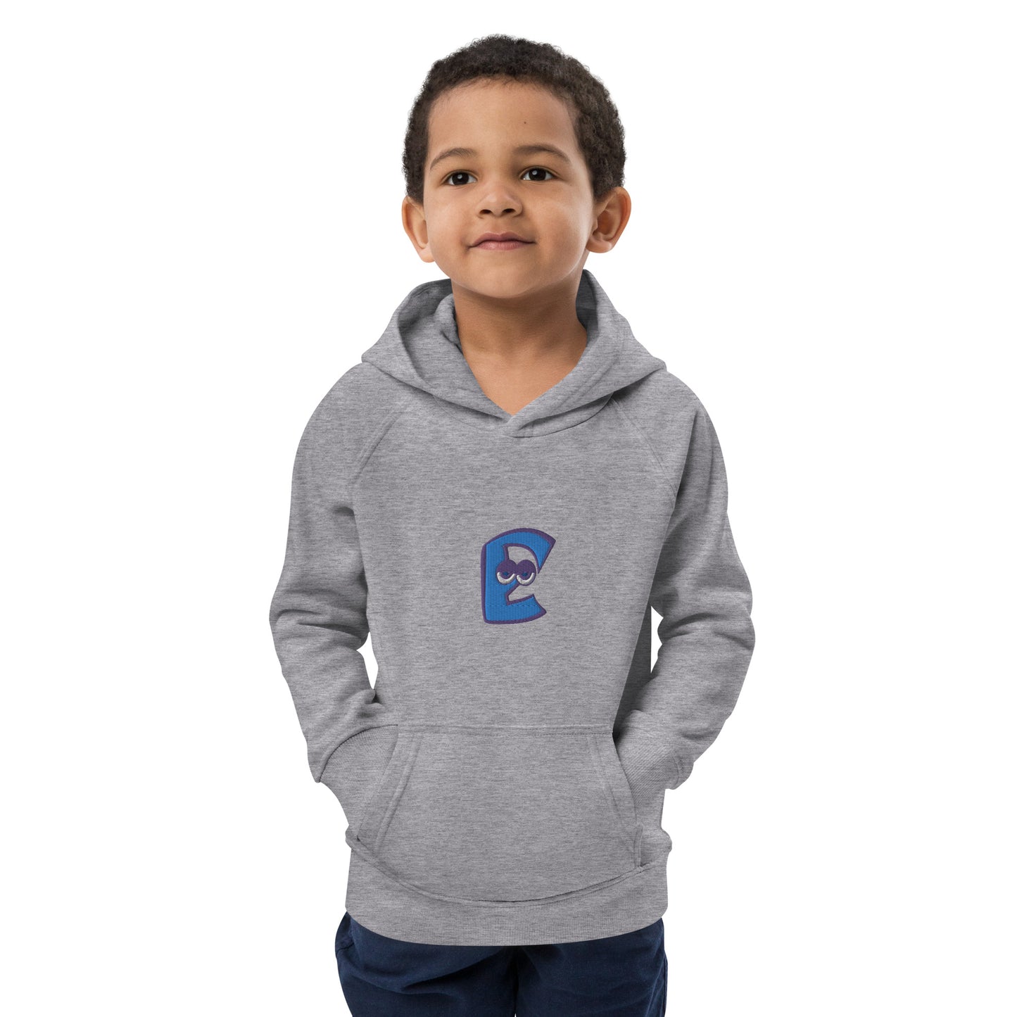 AEIOU Blue Embroidered "E" Kids eco hoodie