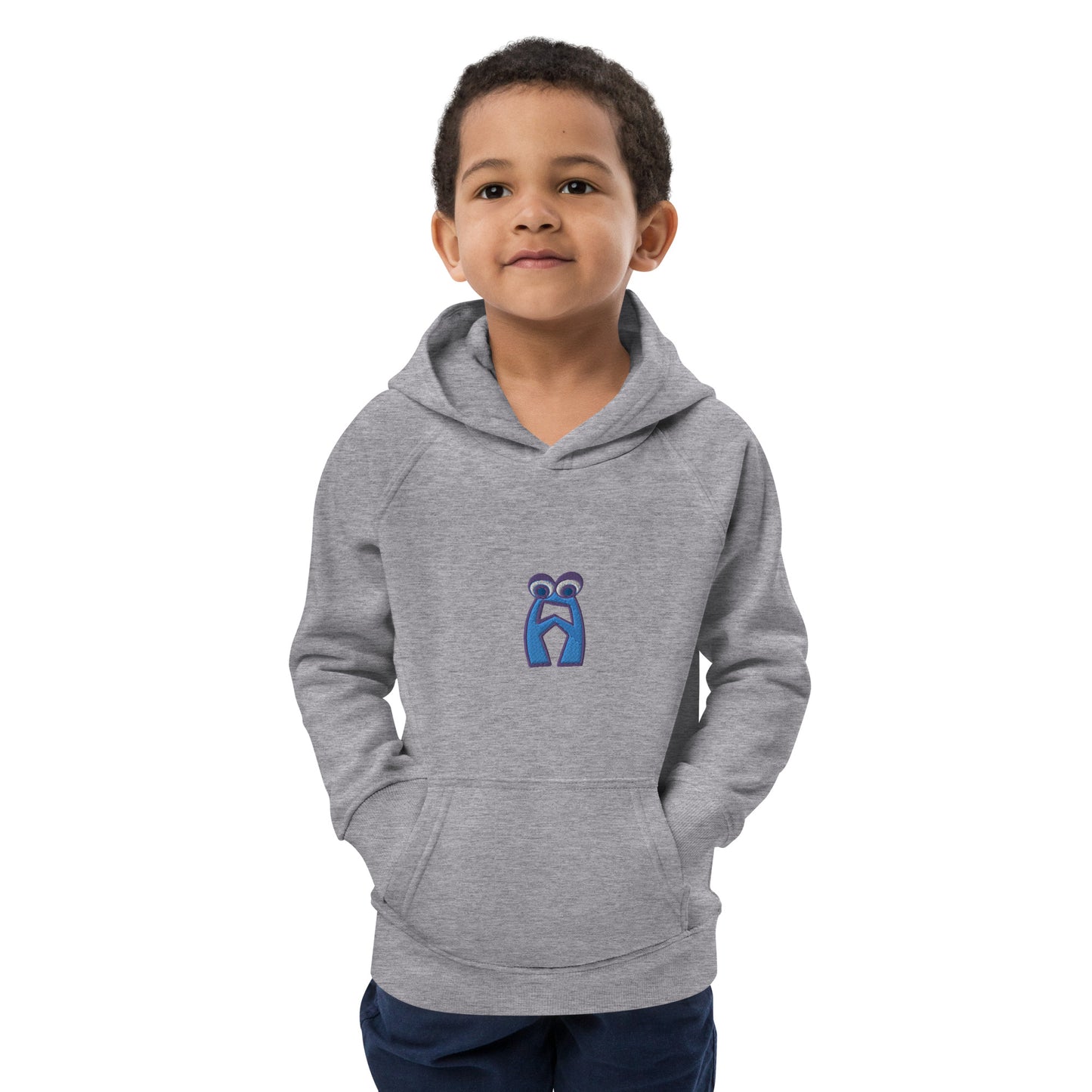 AEIOU Blue Embroidered "A" Kids eco hoodie