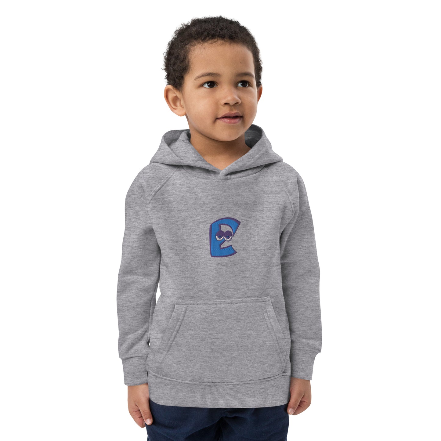 AEIOU Blue Embroidered "E" Kids eco hoodie