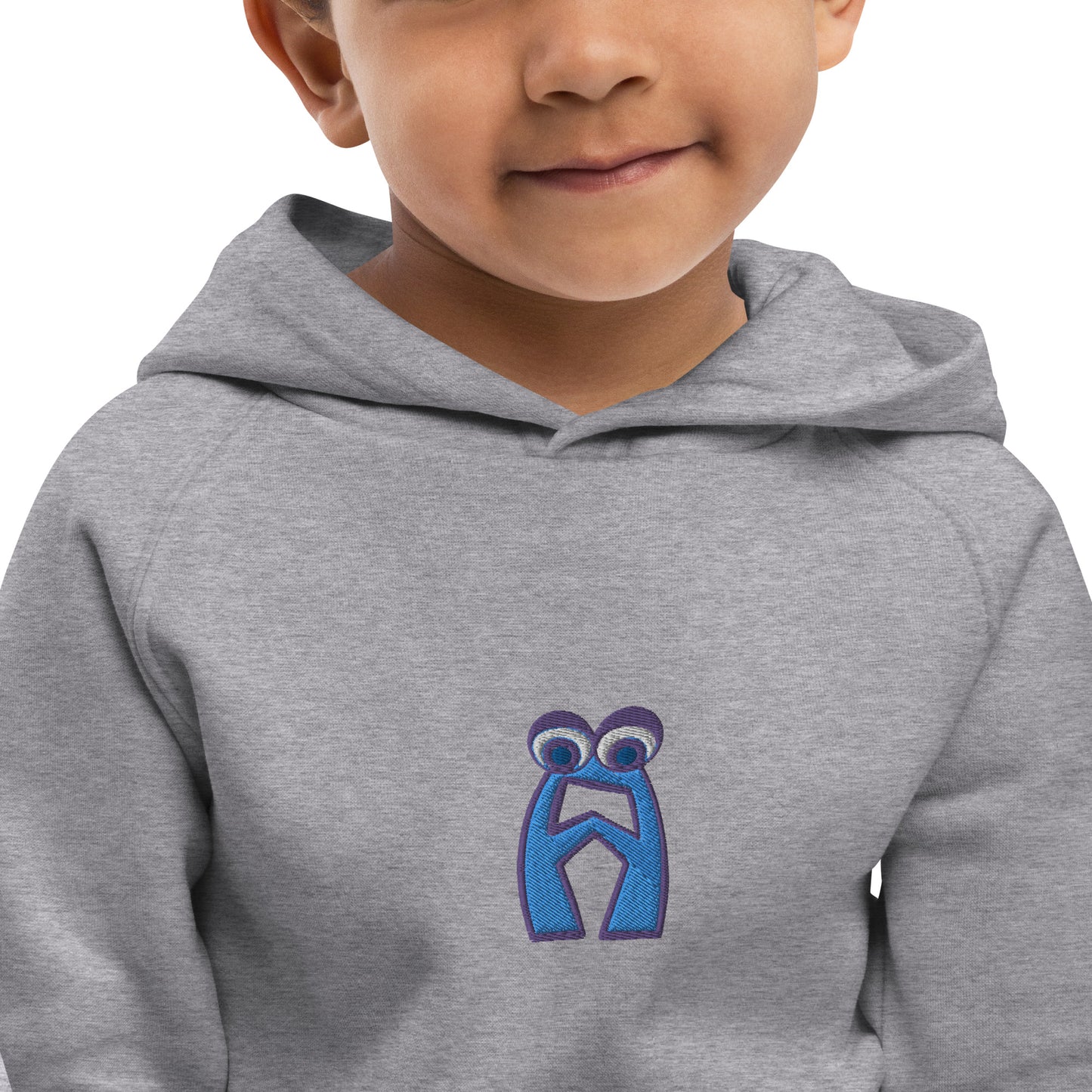 AEIOU Blue Embroidered "A" Kids eco hoodie