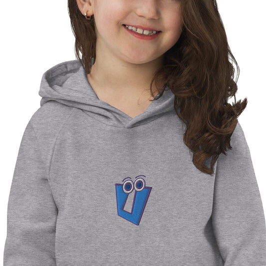 AEIOU "U" Blue Embroidery Kids eco hoodie