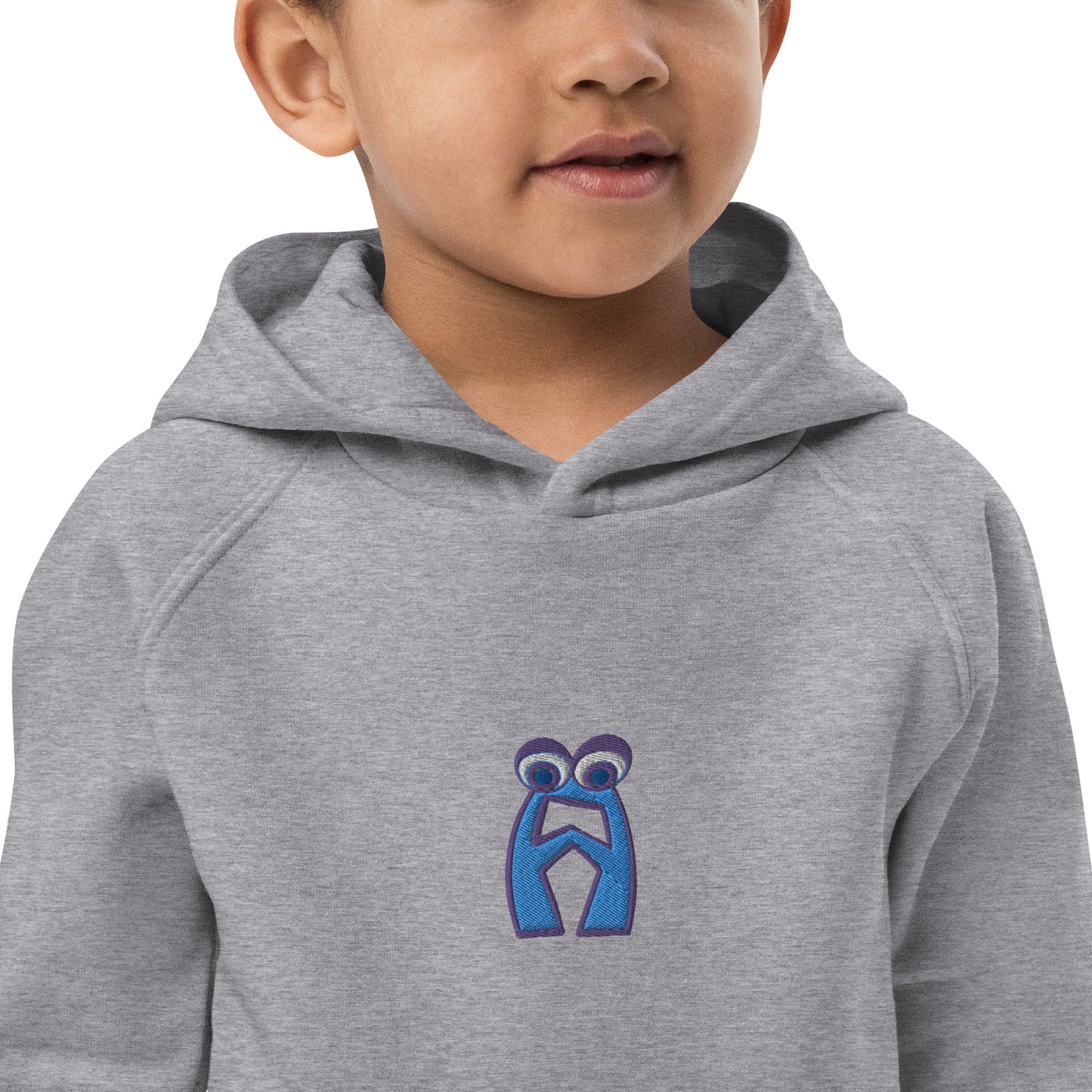 AEIOU Blue Embroidered "A" Kids eco hoodie