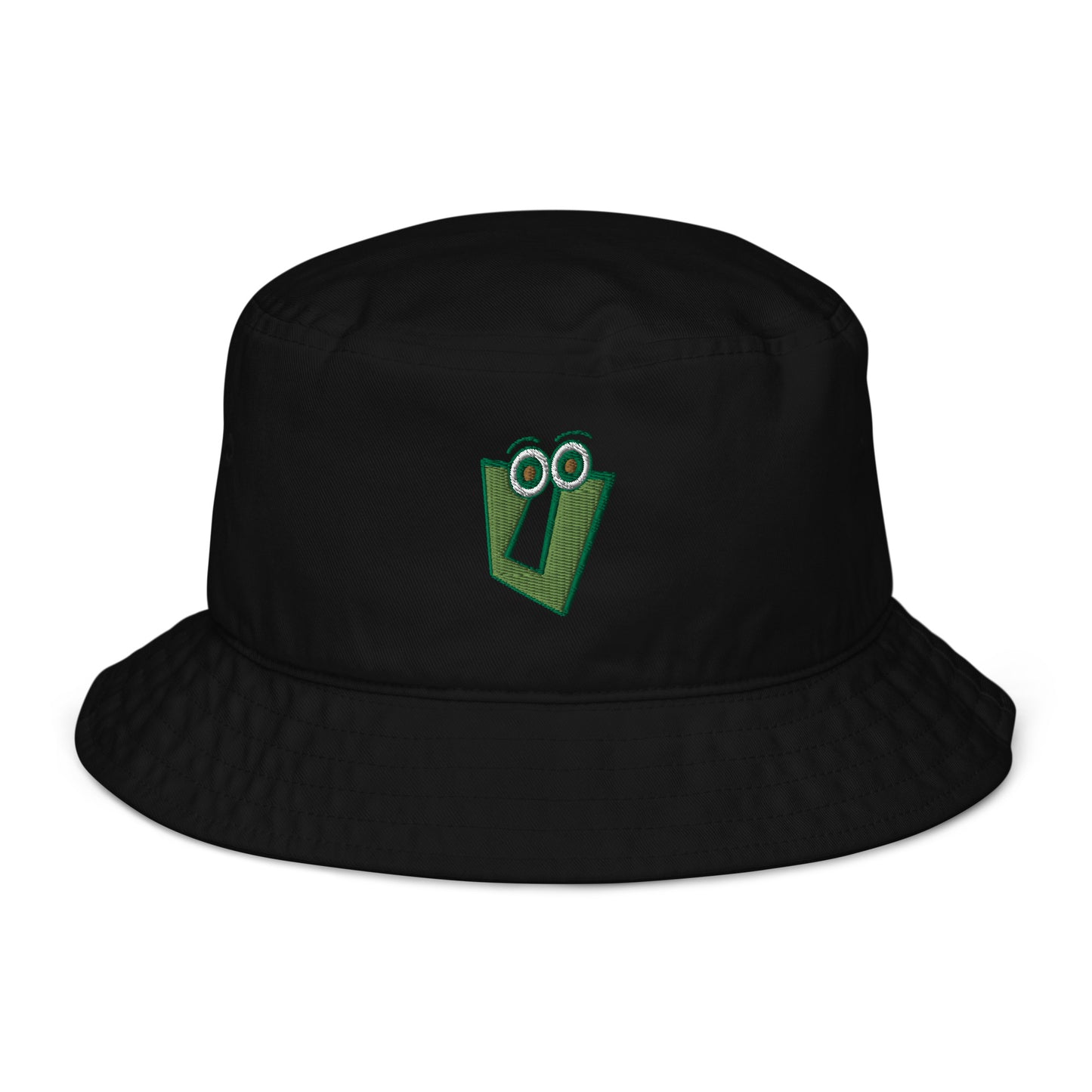AEIOU Green Embroidered "U" Organic bucket hat