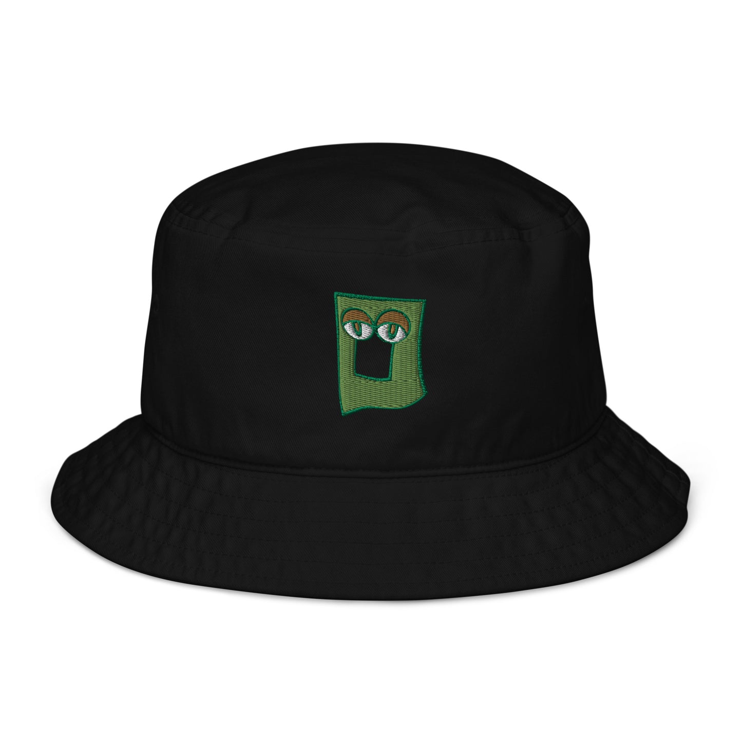 AEIOU Green Embroidered "O" Organic bucket hat