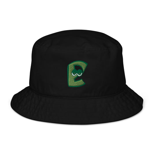 AEIOU Green Embroidered "E" Organic bucket hat