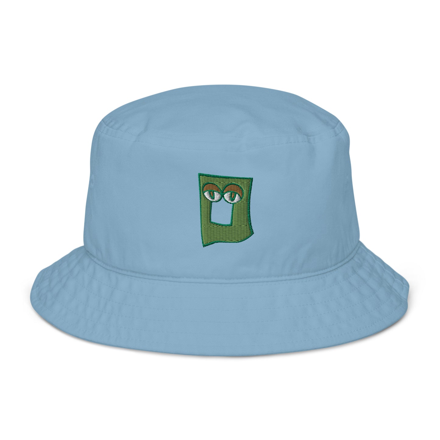 AEIOU Green Embroidered "O" Organic bucket hat