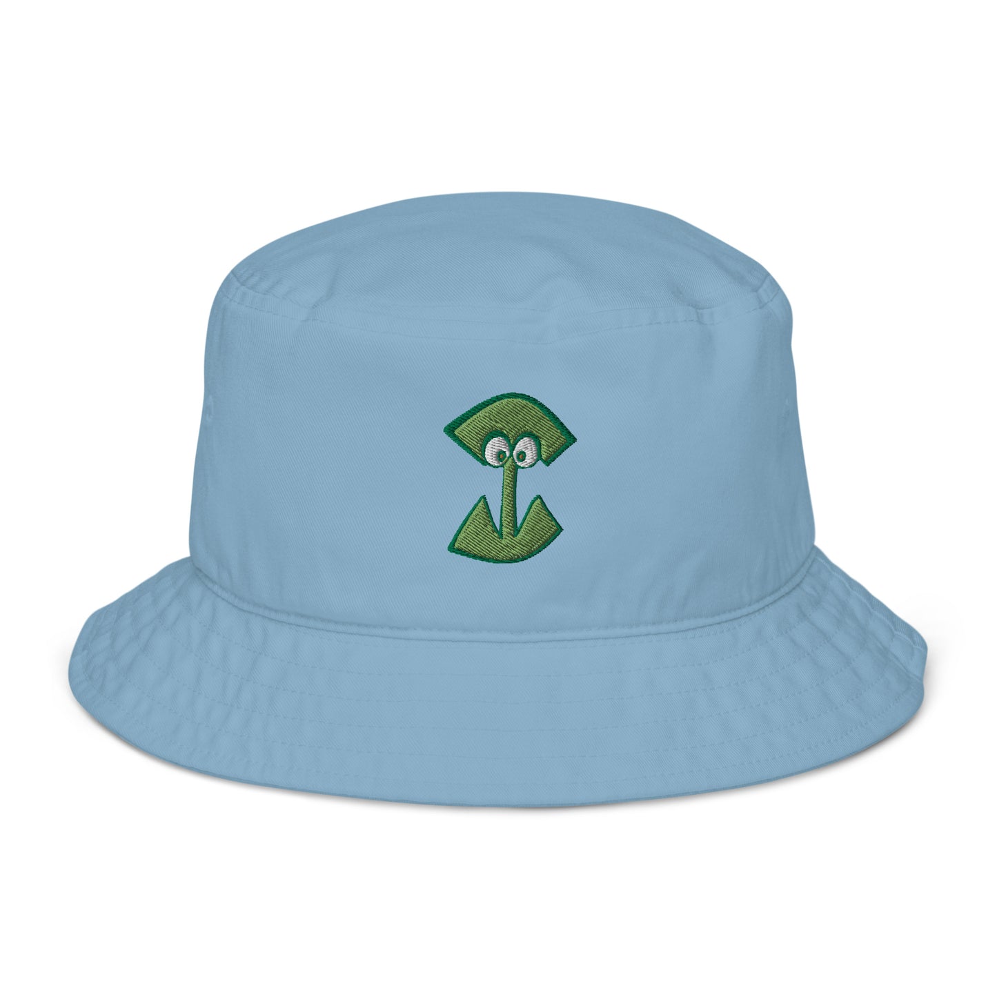 AEIOU Green Embroidered "I" Organic bucket hat